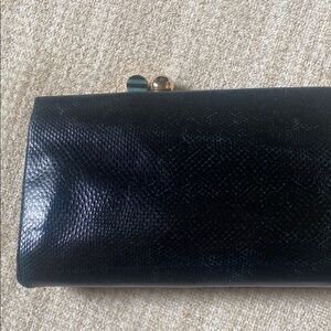 Judith Leiber Black Textured Wallet with Gold Hardware